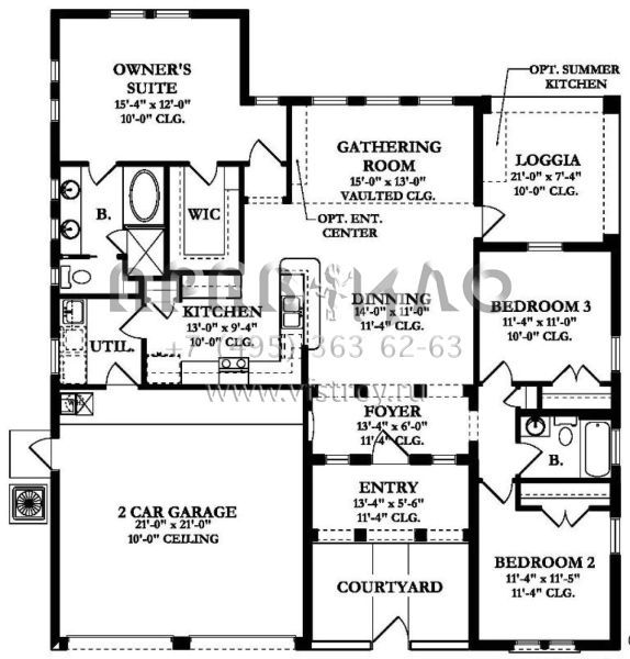 Проект одноэтажного дома с гаражом на две машины в прибрежном стиле S5-142 (3978-00016)