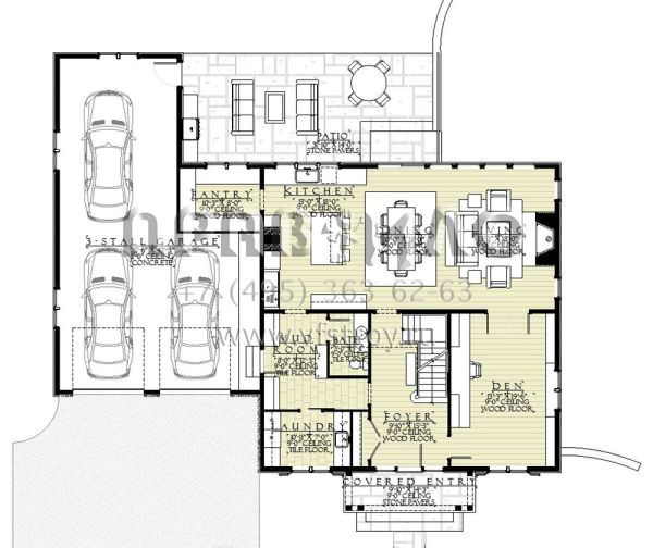 Проект двухэтажного дома с гаражом на три и более машин в стиле Ранчо S5-293 (1637-00161)