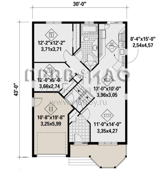 Проект одноэтажного дома с гаражом на одну машину в современном стиле S5-92 (6146-00451)