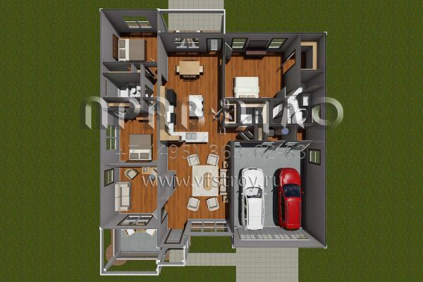 Проект одноэтажного дома с гаражом на две машины в современном стиле S5-162 (4848-00321)