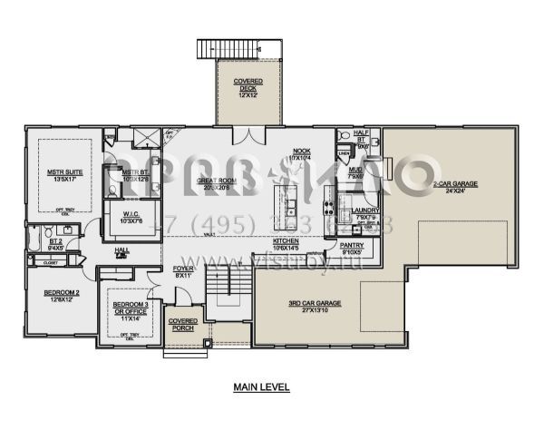 Проект одноэтажного дома с гаражом на три и более машин в американском стиле S5-199 (7306-00025)