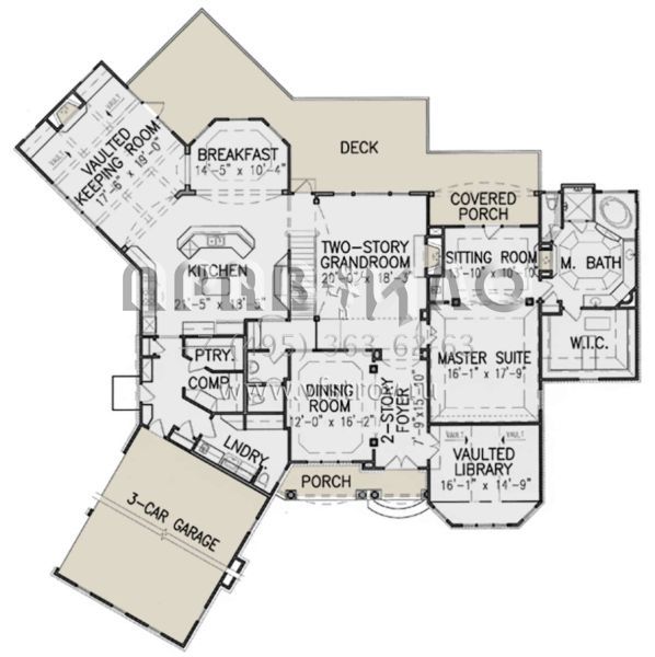 Проект двухэтажного дома с гаражом на три и более машин в стиле Ранчо S5-418 (699-00190)