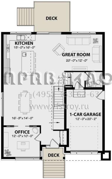 Проект двухэтажного дома с гаражом на одну машину в современном стиле S5-229 (034-01149)