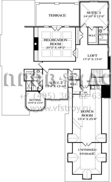 Проект двухэтажного дома с гаражом на три и более машин в стиле Ранчо S5-429 (3323-00632)