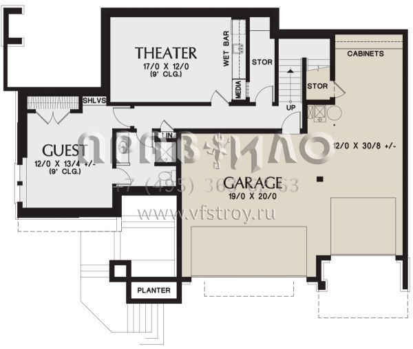 Проект двухэтажного дома с гаражом на три и более машин в американском стиле S5-319 (2559-00901)