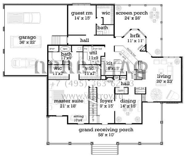 Проект двухэтажного дома с гаражом на три и более машин в стиле Ранчо S5-372 (048-00245)