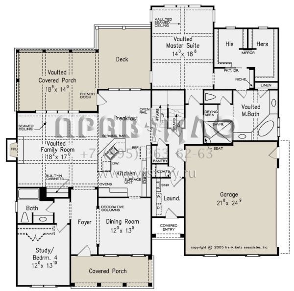 Проект двухэтажного дома с гаражом на две машины в стиле Ранчо S5-269 (8594-00174)