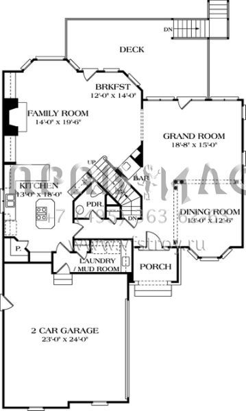 Проект двухэтажного дома с гаражом на две машины в стиле Ранчо S5-382 (3323-00247)
