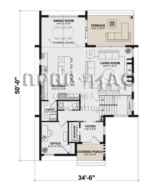 Проект двухэтажного дома без гаража в современном стиле S5-313 (034-01326)
