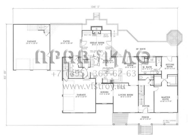 Проект двухэтажного дома с гаражом на три и более машин в стиле Ранчо S5-407 (110-00145)