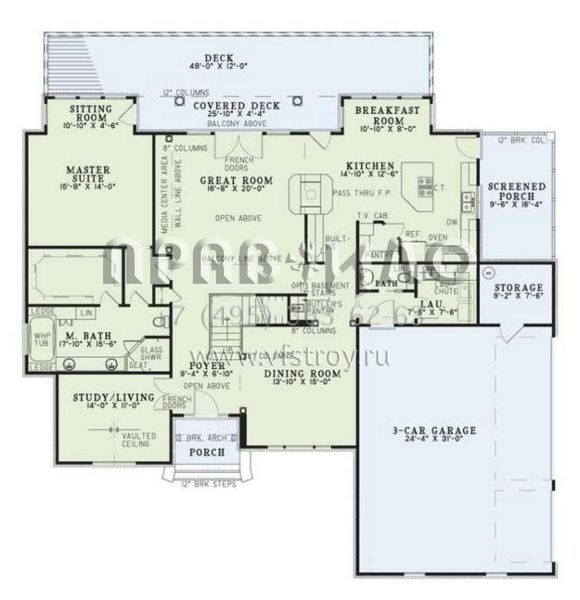 Проект двухэтажного дома с гаражом на три и более машин в английском стиле S5-289 (110-00257)