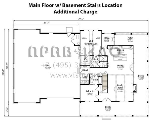 Проект одноэтажного дома с гаражом на три и более машин в стиле БарнХаус S5-147 (009-00362)