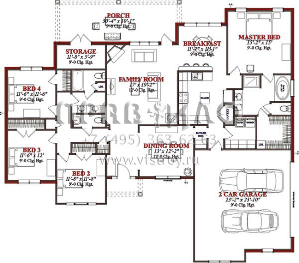 Проект одноэтажного дома с гаражом на две машины в английском стиле S5-210 (1070-00116)