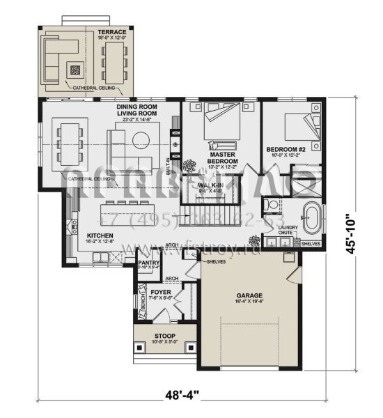 Проект одноэтажного дома с гаражом на одну машину в современном стиле S5-256 (034-01340)