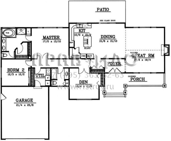 Проект одноэтажного дома с гаражом на две машины в стиле Ранчо S5-185 (692-00125)