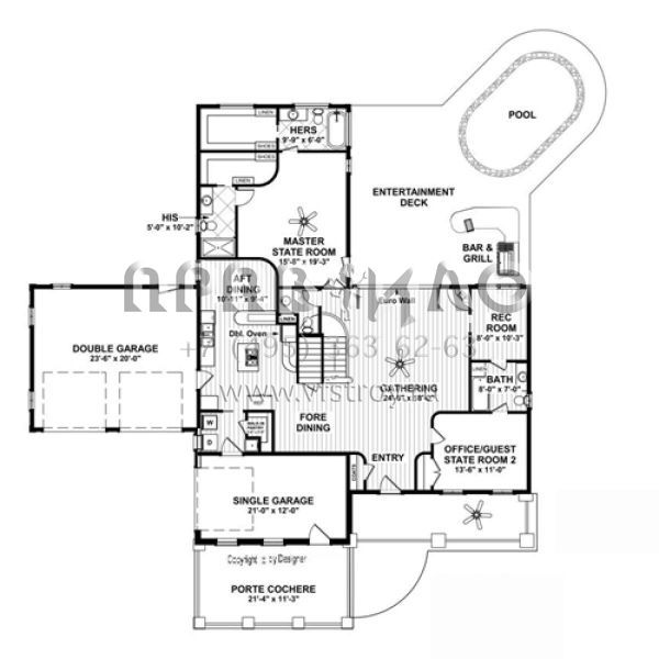 Проект двухэтажного дома с гаражом на три и более машин в американском стиле S5-220 (036-00260)