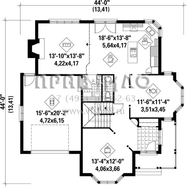 Проект двухэтажного дома с гаражом на одну машину в английском стиле S5-230 (6146-00089)