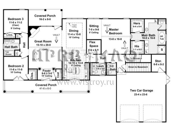 Проект одноэтажного дома с гаражом на две машины в стиле Ранчо S5-188 (348-00114)
