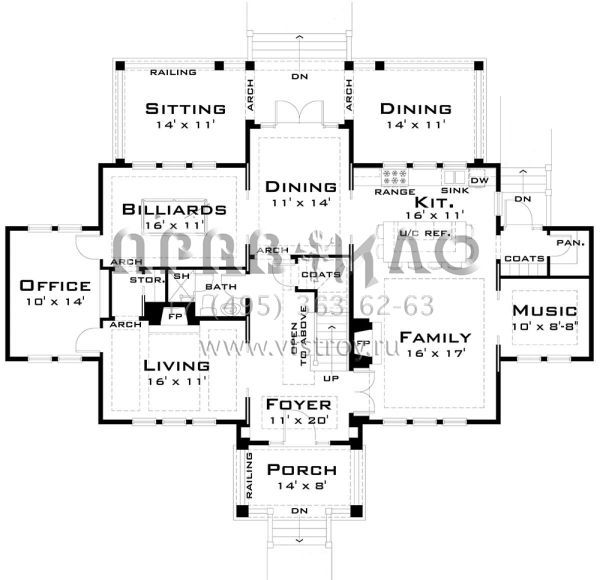 Проект двухэтажного дома с гаражом на три и более машин в стиле Особняк S5-311 (028-00041)