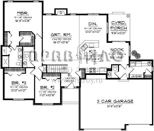 Проект одноэтажного дома с гаражом на три и более машин в стиле Ранчо S5-178 (1020-00260)