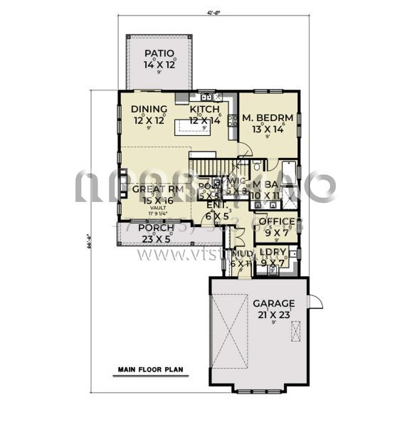 Проект двухэтажного дома с гаражом на две машины в стиле Ранчо S5-195 (2464-00074)