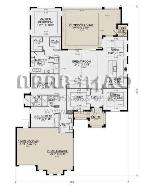 Проект одноэтажного дома с гаражом на три и более машин в современном стиле S5-261 (5565-00120)
