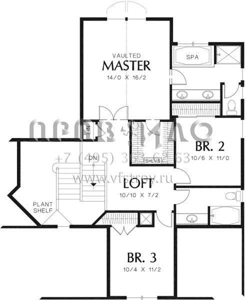 Проект двухэтажного дома с гаражом на три и более машин в стиле Ранчо S5-192 (2559-00356)