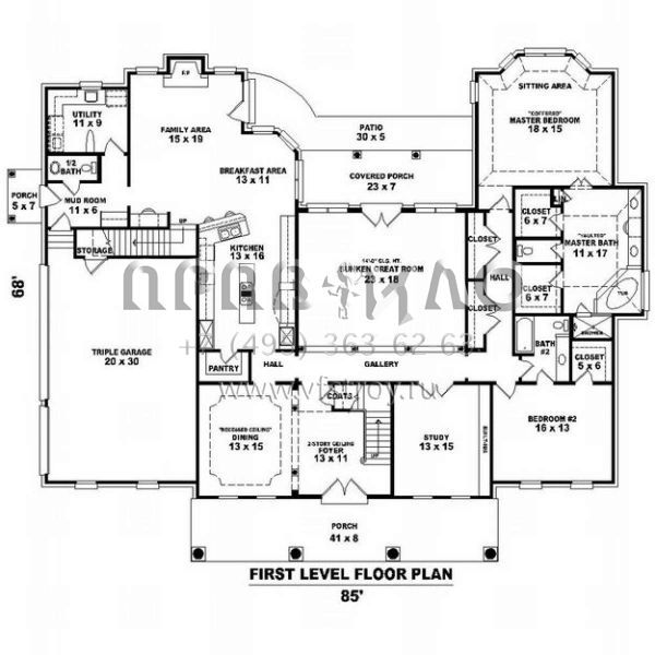Проект двухэтажного дома с гаражом на три и более машин в современном стиле S5-442 (053-02204)