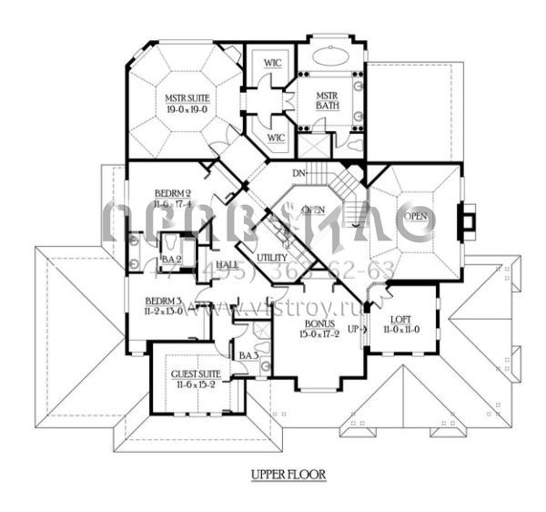 Проект двухэтажного дома с гаражом на три и более машин в стиле Ранчо S5-412 (341-00256)