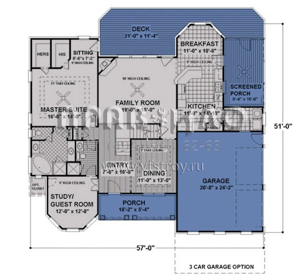 Проект двухэтажного дома с гаражом на две машины в стиле Ранчо S5-209 (036-00102)