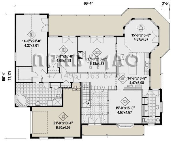 Проект одноэтажного дома с гаражом на одну машину в стиле Ранчо S5-234 (6146-00413)
