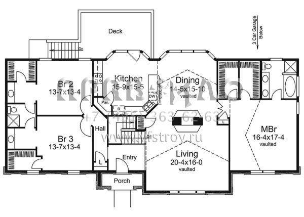 Проект одноэтажного дома с гаражом на три и более машин в стиле Ранчо S5-222 (5633-00260)