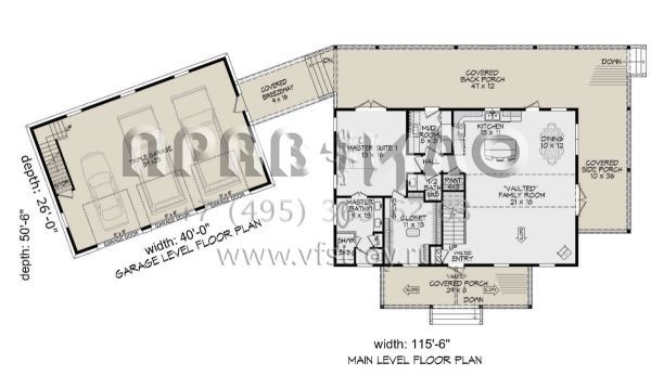Проект двухэтажного дома с гаражом на три и более машин в стиле Ранчо S5-291 (940-00587)