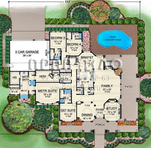 Проект одноэтажного дома с гаражом на три и более машин в английском стиле S5-421 (5445-00315)