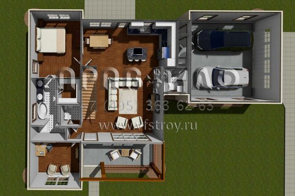 Проект двухэтажного дома с гаражом на две машины в стиле Ранчо S5-167 (4848-00057)