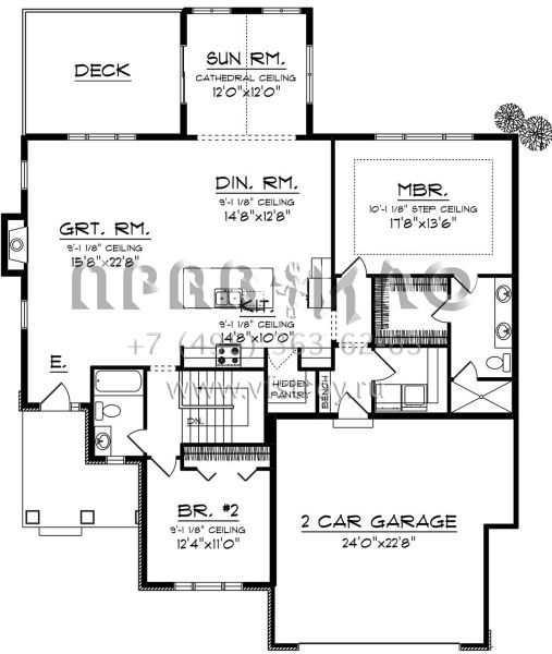 Проект одноэтажного дома с гаражом на две машины в стиле Ранчо S5-170 (1020-00026)
