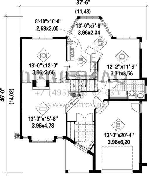 Проект двухэтажного дома с гаражом на одну машину в английском стиле S5-180 (6146-00083)