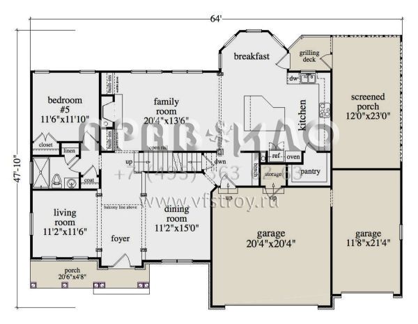 Проект двухэтажного дома с гаражом на три и более машин в стиле Ранчо S5-296 (957-00097)