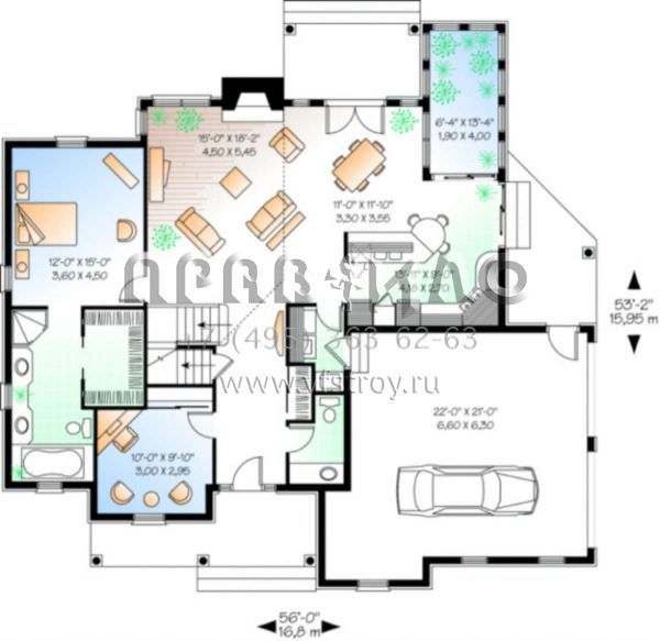 Проект двухэтажного дома с гаражом на две машины в английском стиле S5-219 (034-00015)