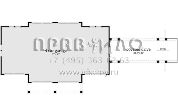 Проект двухэтажного дома с гаражом на три и более машин в стиле Ранчо S5-441 (028-00151)