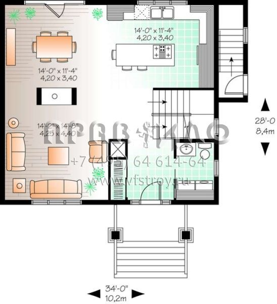 Проект двухэтажного дома без гаража в американском стиле S5-214 (034-01014)