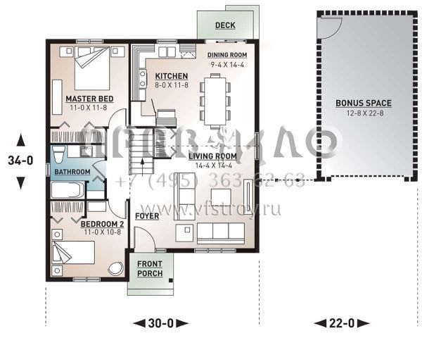 Проект одноэтажного дома с гаражом на одну машину в стиле Ранчо S5-88 (034-00286)