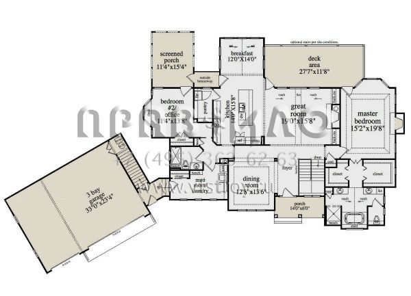 Проект одноэтажного дома с гаражом на три и более машин в американском стиле S5-217 (957-00098)