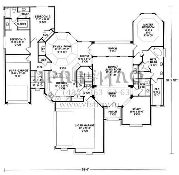 Проект одноэтажного дома с гаражом на три и более машин в стиле Ранчо S5-217 (402-01034)