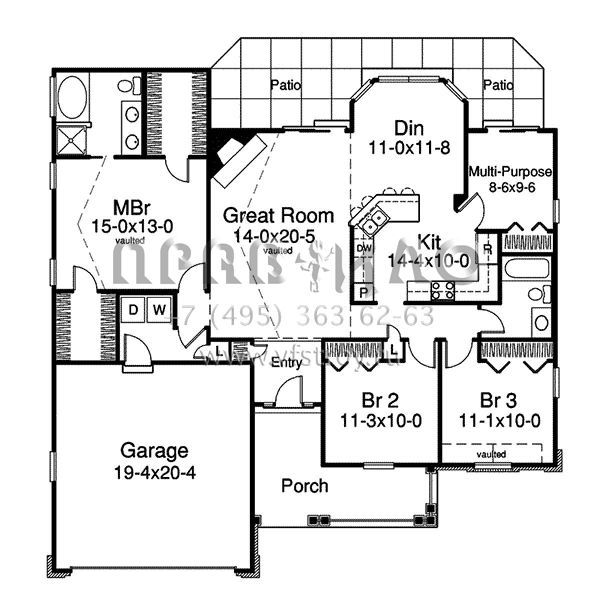 Проект одноэтажного дома с гаражом на две машины в стиле Ранчо S5-147 (5633-00168)