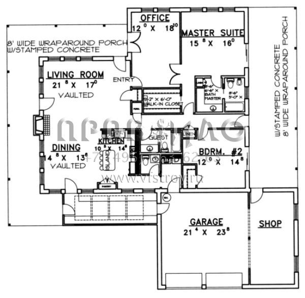 Проект одноэтажного дома с гаражом на две машины в стиле Ранчо S5-187 (039-00102)