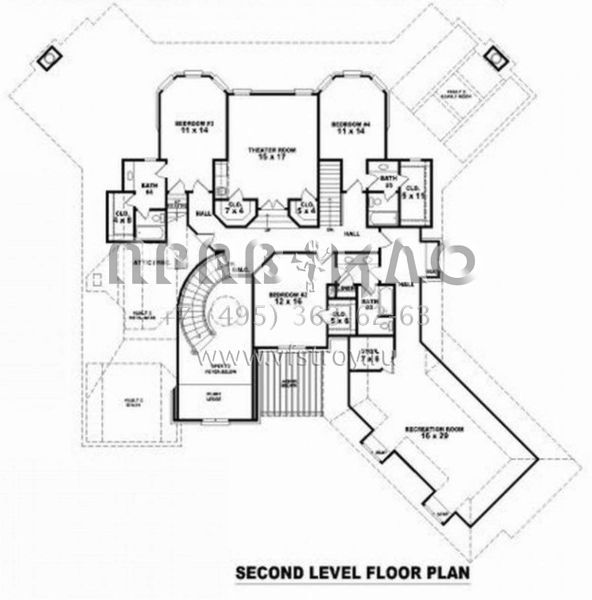 Проект трехэтажного дома с гаражом на три и более машин в стиле Ранчо S5-539 (053-02203)