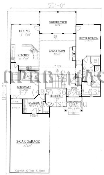 Проект одноэтажного дома с гаражом на три и более машин в стиле Ранчо S5-197 (286-00073)