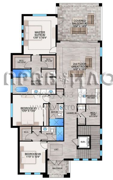 Проект двухэтажного дома с гаражом на три и более машин в современном стиле S5-445 (207-00137)