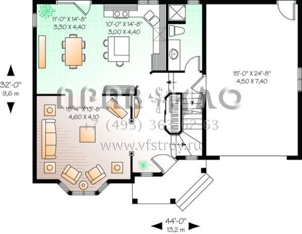 Проект двухэтажного дома с гаражом на две машины в стиле Ранчо S5-154 (034-00828)